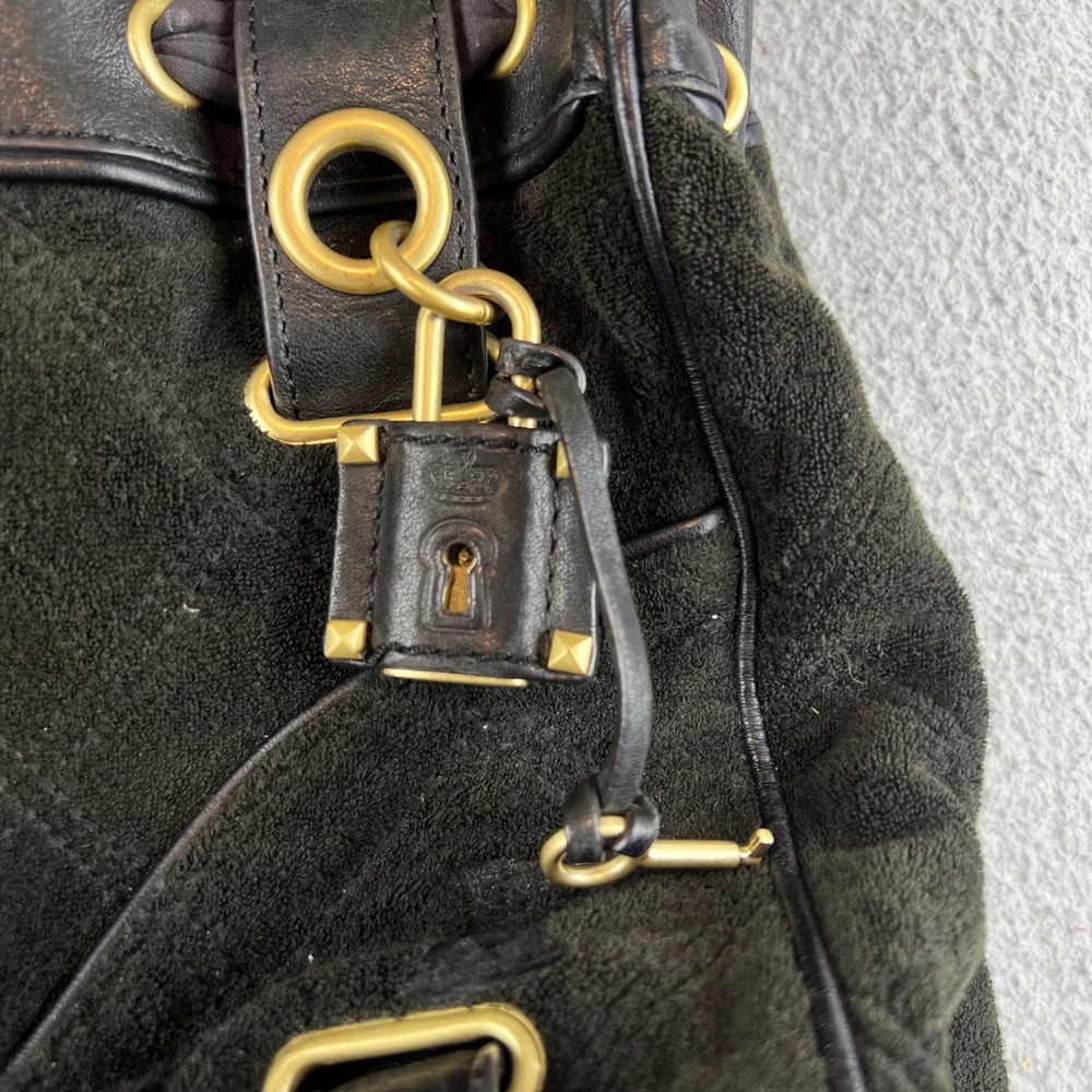 Juicy Couture Daydreamer Olive Velour Leather Bow Shoulder Bag Y2K Crown Crest - Picture 4 of 16